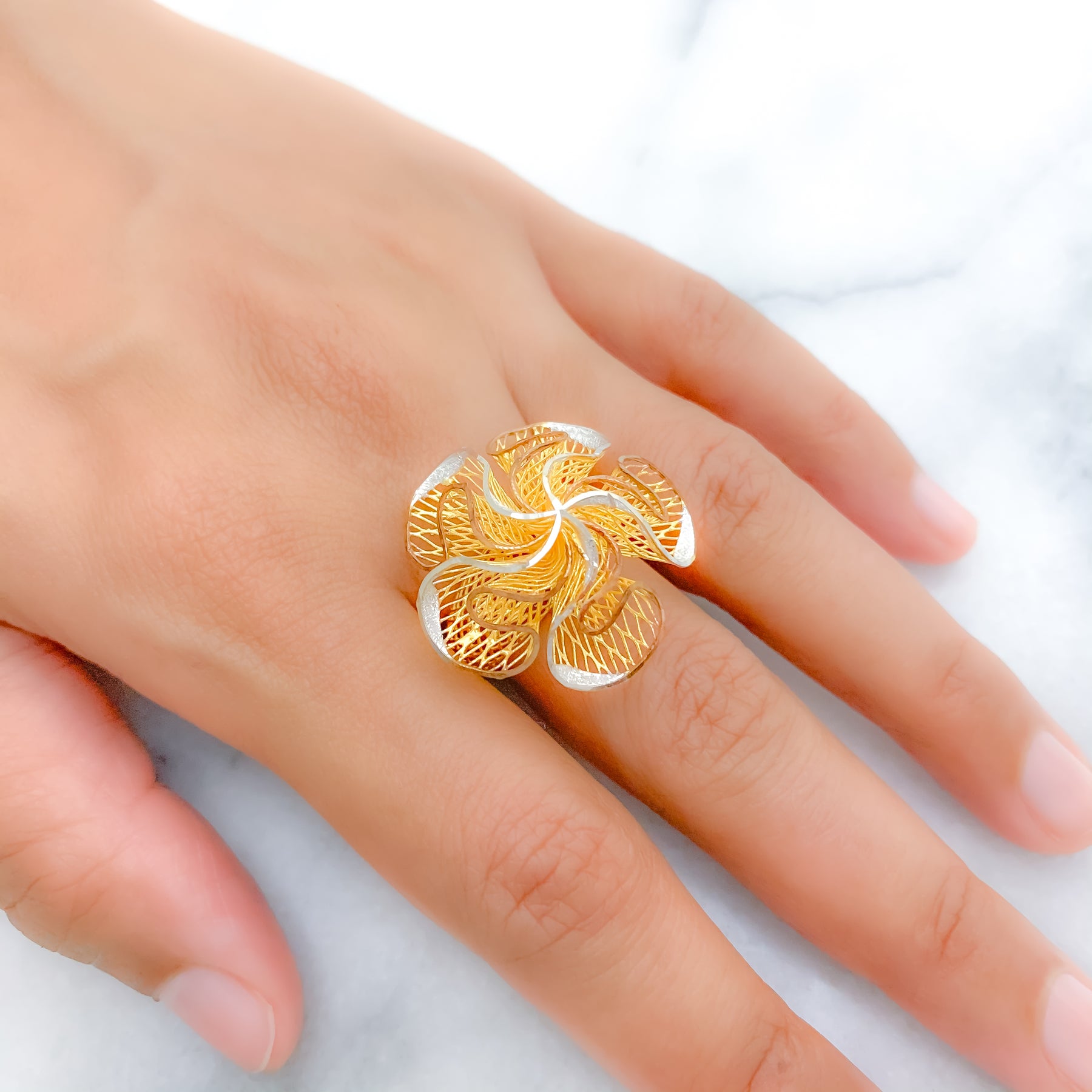 Golden Flower Colored Stone CZ Ring -2 Size – Neshe Fashion Jewelry